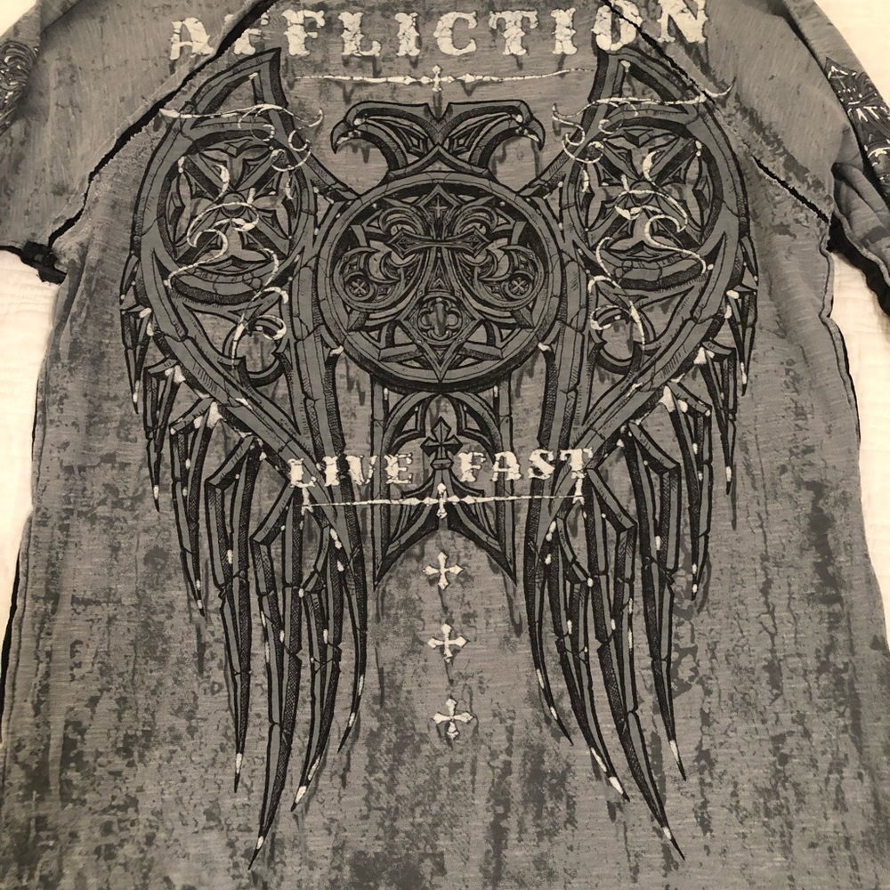 AFFLICTION Men's Distressed Long Sleeve Shirt S